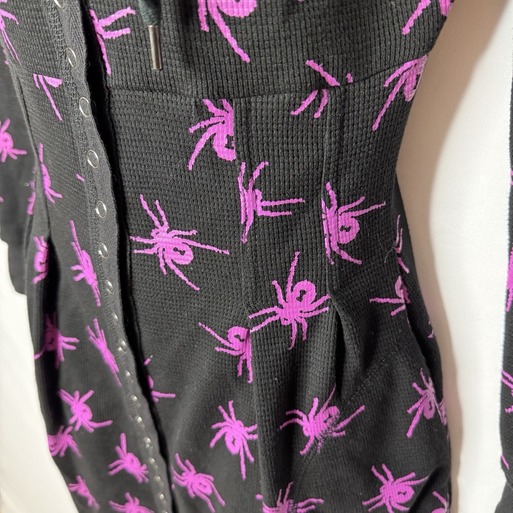 Betsey Johnson Y2K Spider Thermal Dress Sz  XS Black Pink Goth Witchy Hoodie - Picture 4 of 16
